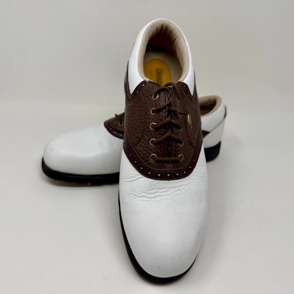 Dexter Leather Pivot Pro Golf Shoes Mens 9 1/2 Oxford Saddle Brown White K.5.4 - Picture 12 of 15